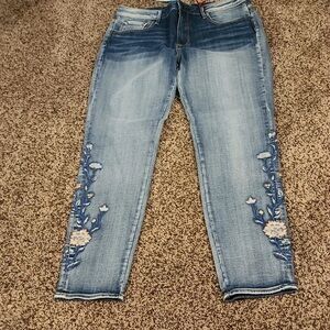 DRIFTWOOD Light Blue Floral Embroidered Skinny Jeans